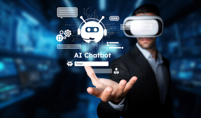Explore the advanced realm of AI chatbots through a futuristic virtual reality interface, highlighting automation and machine learning in modern technology solutions. XDMCP