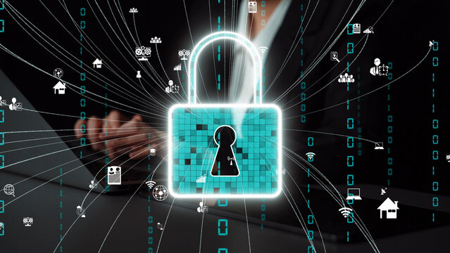 A visual representation of cyber security emphasizing the importance of data protection with a digital lock icon surrounded by technology symbols and binary code. Xenic - Powered by Adobe