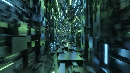 Dynamic futuristic tunnel with glowing blue and green neon lights creating a mesmerizing abstract digital cyberspace journey through a hightech data stream ideal for technology science fiction and vi. - Powered by Adobe