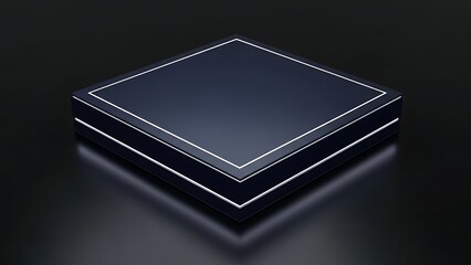 Dark blue square object with white outline on black background