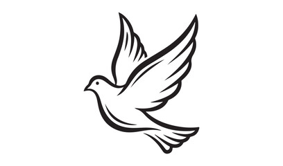 Fototapeta premium Stylized dove with spread wings in flight, symbolizing peace, freedom, and hope. Elegant black and white line art.