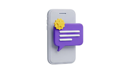 3D Smartphone with a purple notification bubble and star badge on transparent background