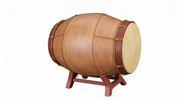  3D vector illustration of a traditional kendang drum, authentic Indonesian percussion instrument