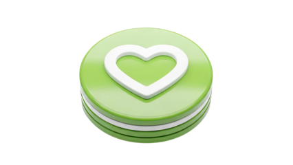 3D Green and white layered heart icon on transparent background