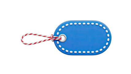 3D Blank blue tag with red and white string on transparent background