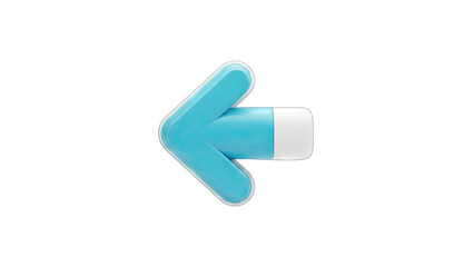 3D Blue arrow pointing left with white tip on transparent background
