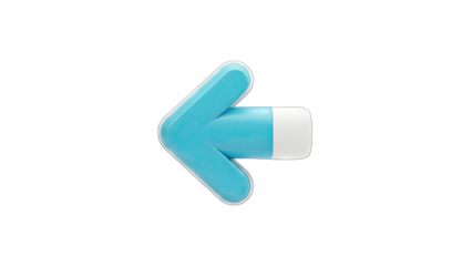 3D Blue arrow pointing left with white tip on transparent background