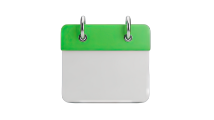 3D Blank Green Calendar Icon on transparent background