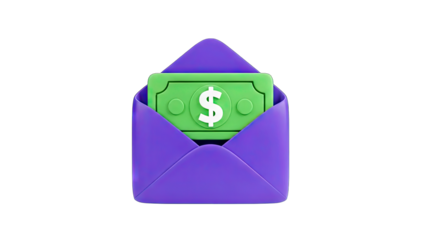 3D Money in Envelope on transparent background