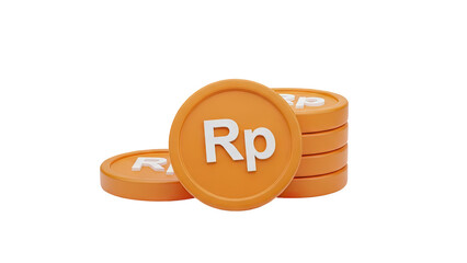 3D Orange coins with Rp symbol stacked on transparent background