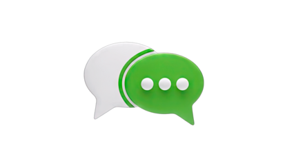 3D Chat bubble icon with three dots on transparent background