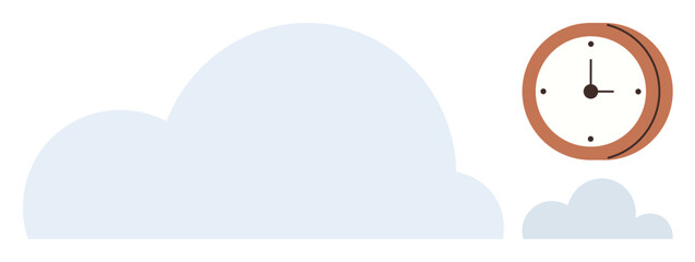 Soft blue cloud forms with a simple analog clock. Ideal for time, weather, forecast, scheduling, nature, simplicity, or clean design themes. Minimal simple flat metaphor