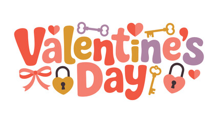 Valentine's Day design: A vibrant and captivating design for Valentine's Day, this charming composition features a cheerful arrangement of hearts, locks, and keys.