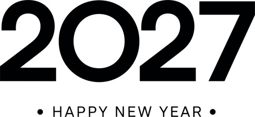 Happy New Year 2027 minimalist typography design with bold black numbers isolated on white background for seasonal holiday greetings corporate calendars and celebration banners.