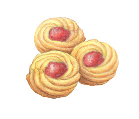ラズベリージャムクッキー　水彩色鉛筆イラスト