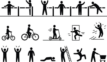 Collection of Human Figure Icons Representing Various Activities and Actions pictogram silhouette