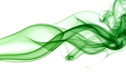Flowing, vibrant green smoke against a clean white backdrop
