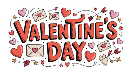 Valentine's Day design with hearts and love symbols: An eye-catching illustration perfectly encapsulates the essence of Valentine's Day, featuring a festive array of hearts, love letter.