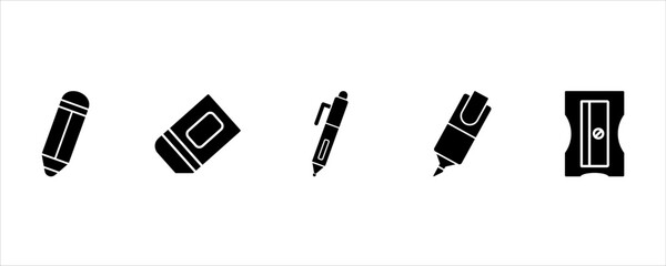 Modern Flat Style Writing Instruments Icons for School and Office Use
