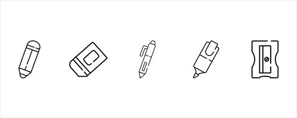 Outline School Supplies Icons for Education and Design Needs