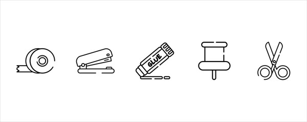 Line Art Desk Utility and Stationery Icons Collection