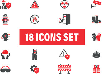 Industrial and Workplace Safety Icons Set. Safety icons set for workplace and emergency situations. 
including warning signs, protective gear, and hazard symbols