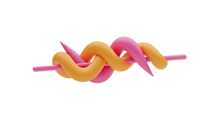 3D Intertwined 3D abstract shapes in orange and pink on transparent background