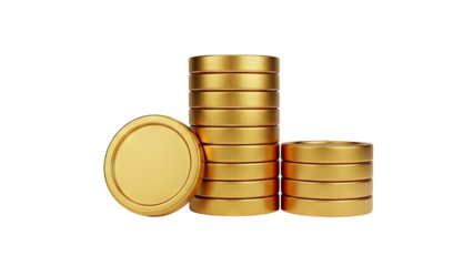 3D Stacks of gold coins on transparent background