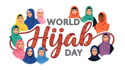 World Hijab Day illustration diverse women in colorful hijabs celebrating unity and culture vector graphic for awareness campaigns