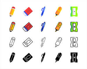 Essential Writing Stationery Icons Collection in Flat Color Style