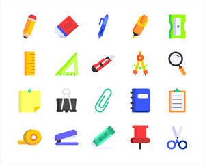 Simple Stroke Writing Supplies Icons for Education Design