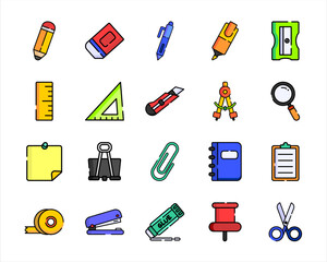 Line Style Office Stationery and Utility Icons Collection