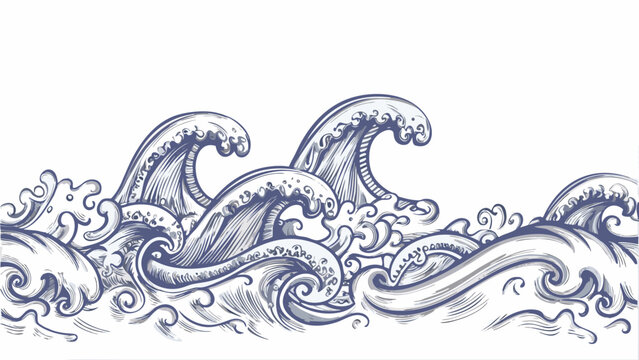 Stylized flat vector ocean illustration with smooth waves on white background for design