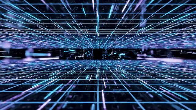 Futuristic digital landscape with glowing grids background animation