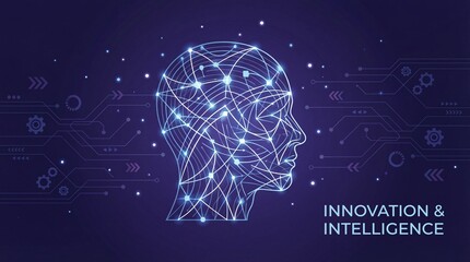 Innovative technology concept with human head and circuit board design