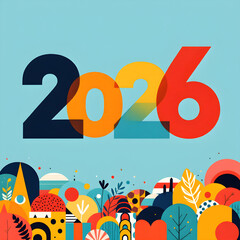Colorful 2026 New Year typography design with abstract geometric patterns
