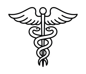 Caduceus medical symbol on white background, featuring healthcare, medical, and pharmacy icons, ideal for digital applications, medical presentations