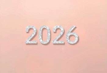 Minimalistic Elegant Sparkling 2026 New Year Background: Glittery White Glowing Numbers on Soft Pastel Pink Background
