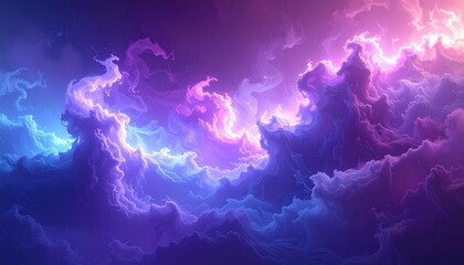 Vibrant cosmic clouds swirling in deep space with glowing purple and orange nebula formations