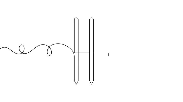 International cricket stump icon continuous one line drawing on white background minimalist sport equipment symbol 4k animation video
