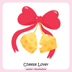 Coquette Aesthetic Cheese Clipart, Cute Food Illustration with Pink Bow, Kawaii Swiss Cheese Wedge with Pink Ribbon Bow Illustration
