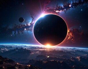 Celestial event Eclipse illuminates the cosmic landscape with vibrant hues