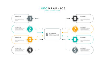 Infographic 8 options design elements for your business data. Vector Illustration.