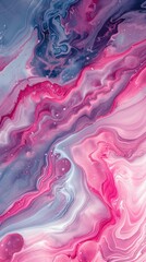 Abstract painting with swirling pink and purple hues a fluid and dynamic texture.