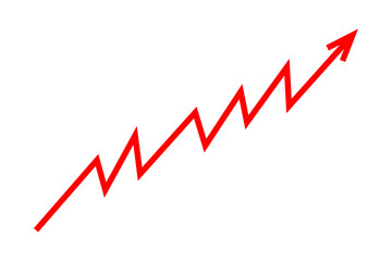 Red line arrow graph chart moving up concept of stock market business growth, financial profit, economic growth. Red arrow indicates business risk, increasing debt and inflation. Vector illustration.