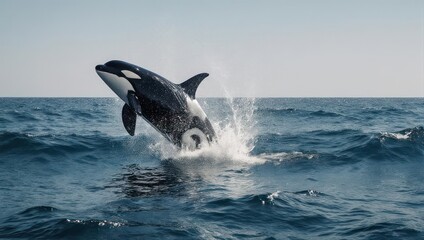 Orca whale breaching the ocean surface with a dramatic splash.