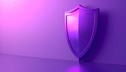 3D metallic trophy shield glowing with purple light on gradient pink background