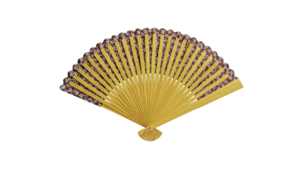 3D Japanese Fan with Floral Pattern on transparent background