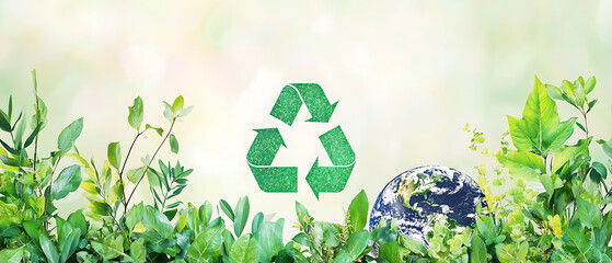 recycling and nature themes: photos of trees sprouting from waste, Earth held above trash, and green initiatives with ample blank spaces for environmental messages.