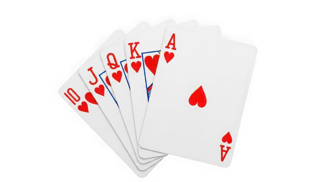 Hand of playing cards with hearts isolated on transparent background